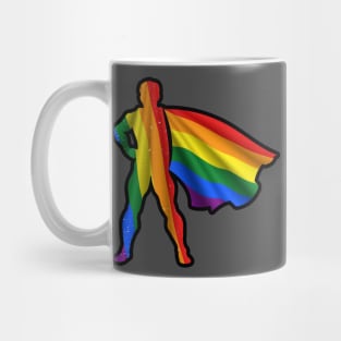 LGBTQ Hero Wearing Cape of LBGTQIA+ Pride Flag Hope and Brave Heroes Mug